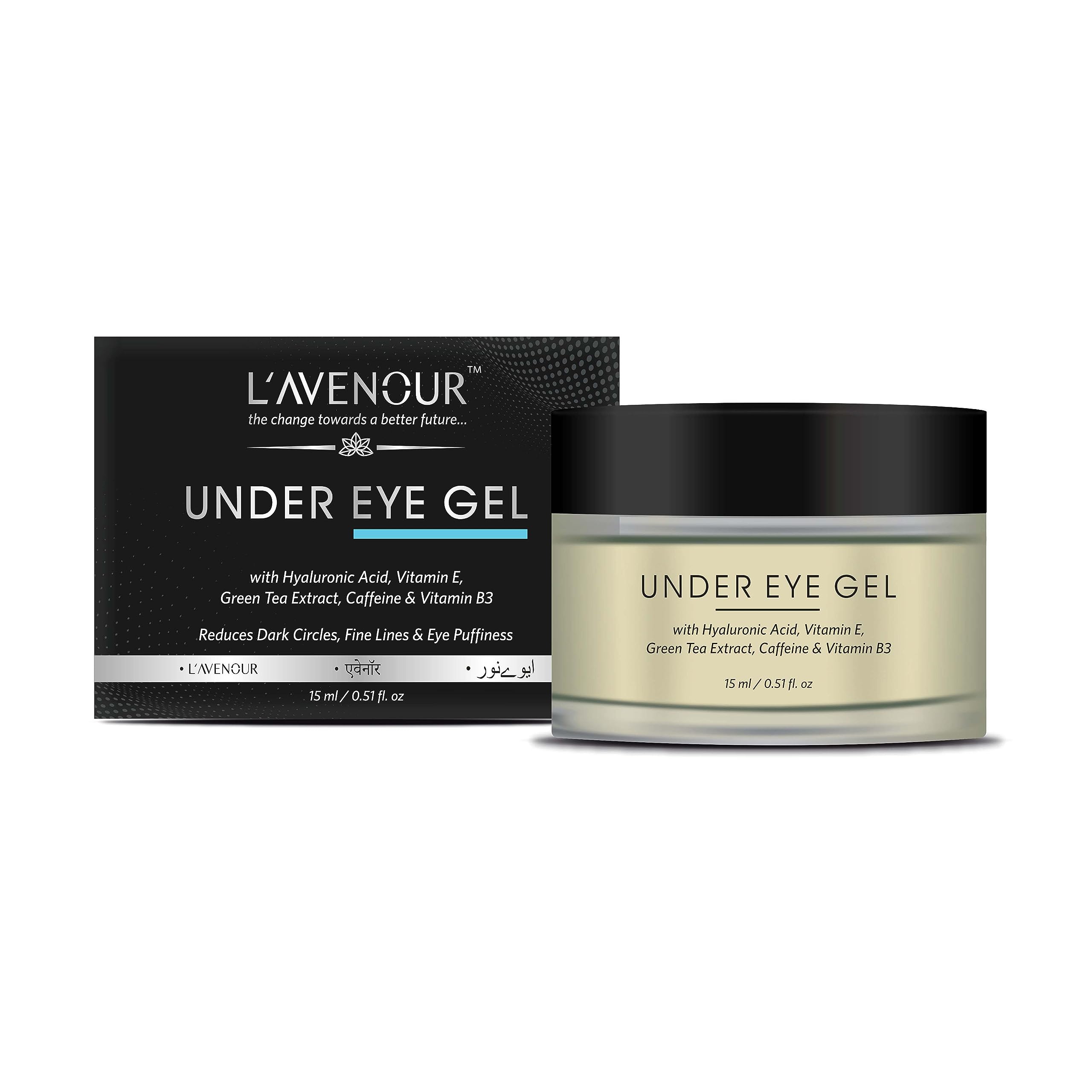 L’avenour Under Eye Gel for Dark Circles, Puffiness & Wrinkles – Green Tea, Caffeine & Vitamin E Enriched – Vegan & Cruelty-Free (15ml) – Perfect for Morning & Night Skincare Routine