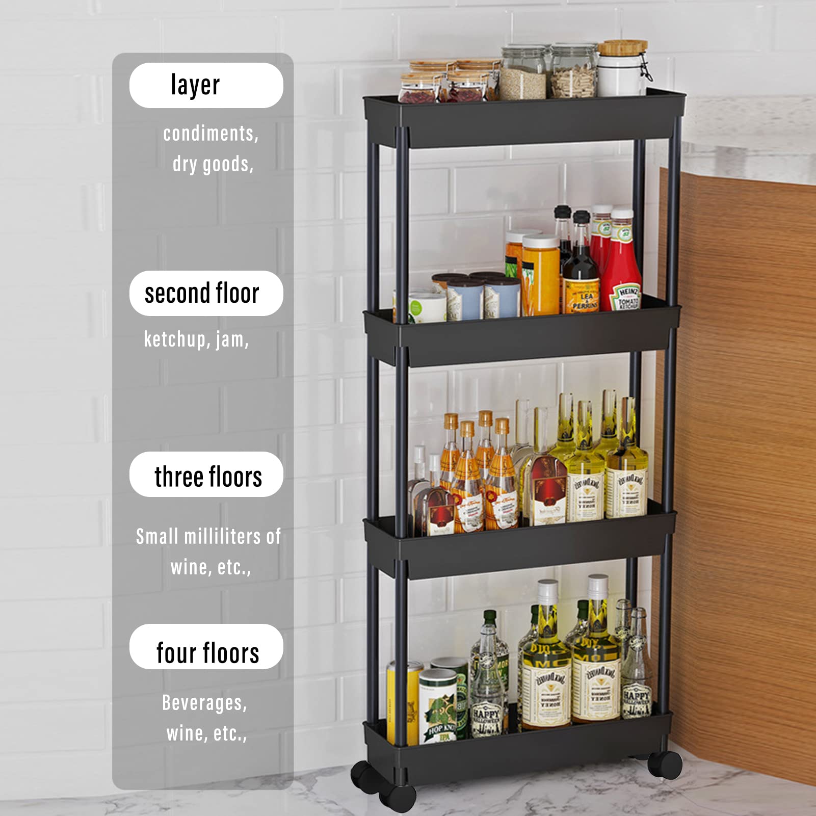 4-Tier Slim Rolling Utility Cart with Wheels - 39