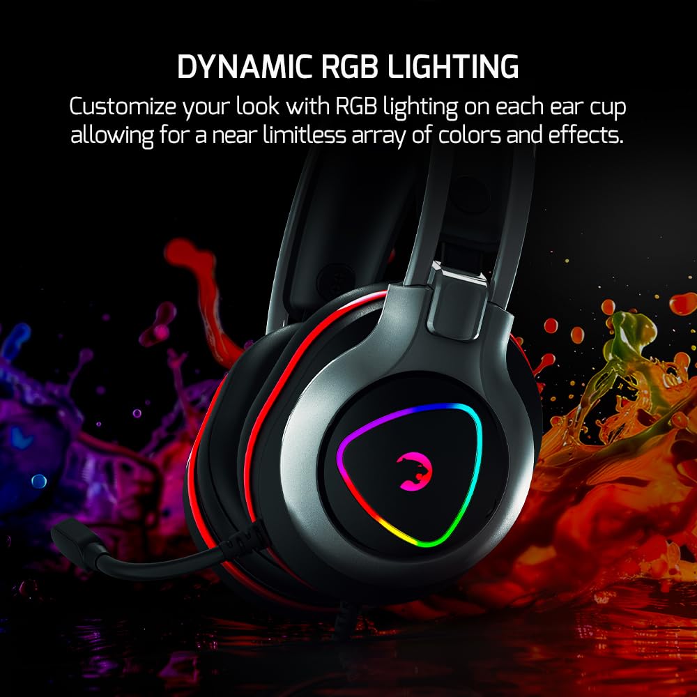 GAMEPOWER Ranger USB Gaming Headset with 7.1 Virtual Surround Sound - Wired RGB LED Headphones, 53MM Drivers, 360 Spatial Audio & Noise Cancelling Mic for PC, PS4, PS5 (Black) - Perfect for Competitive Gaming & Immersive Entertainment