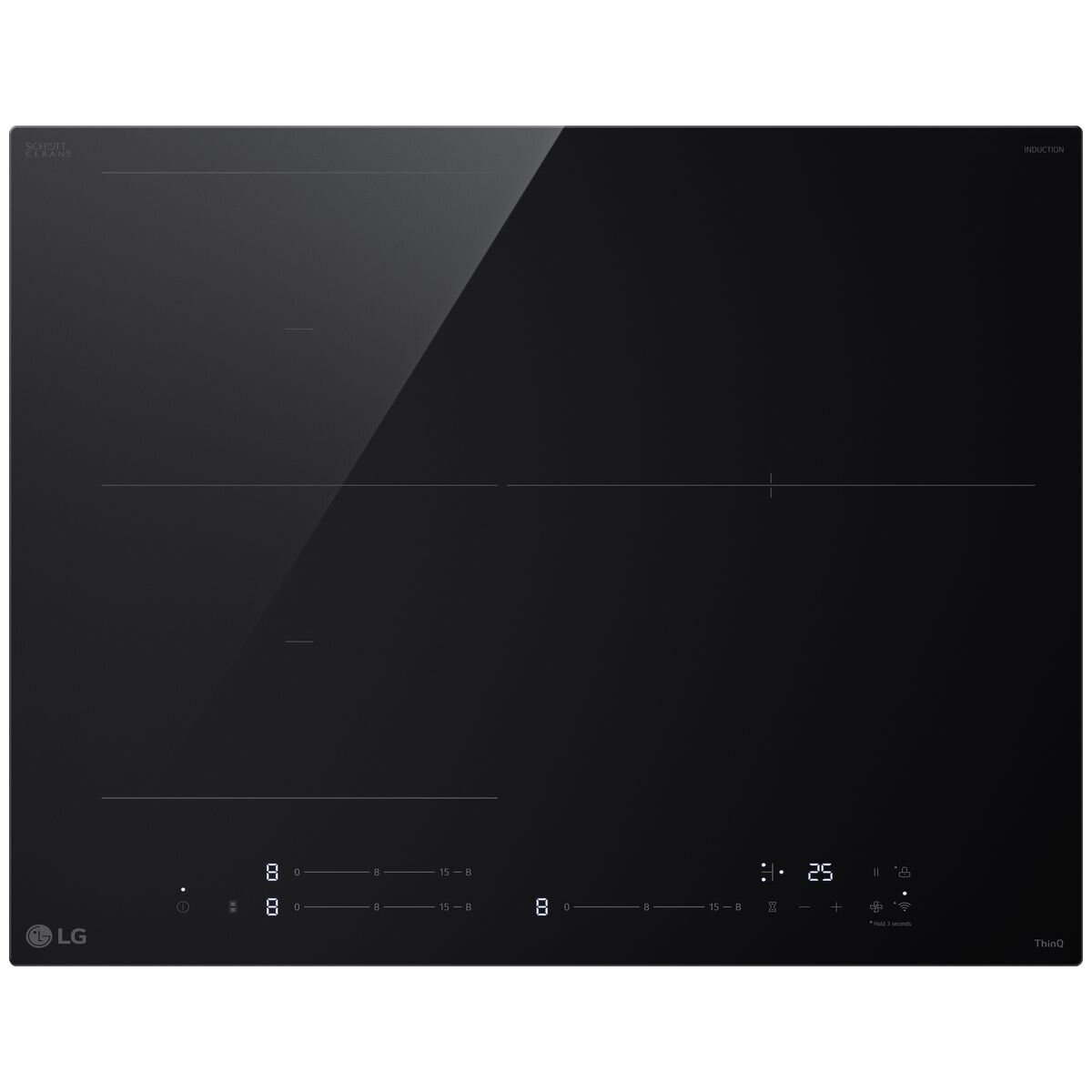 LG 60cm Series 7 Induction Cooktop with Flexi Zone - 3 Zone Ceramic Glass Cooktop, 7400W Power, Smart Diagnosis (Model BCI607T3BG) - Perfect for Modern Kitchens, Home Cooking & Professional Chefs