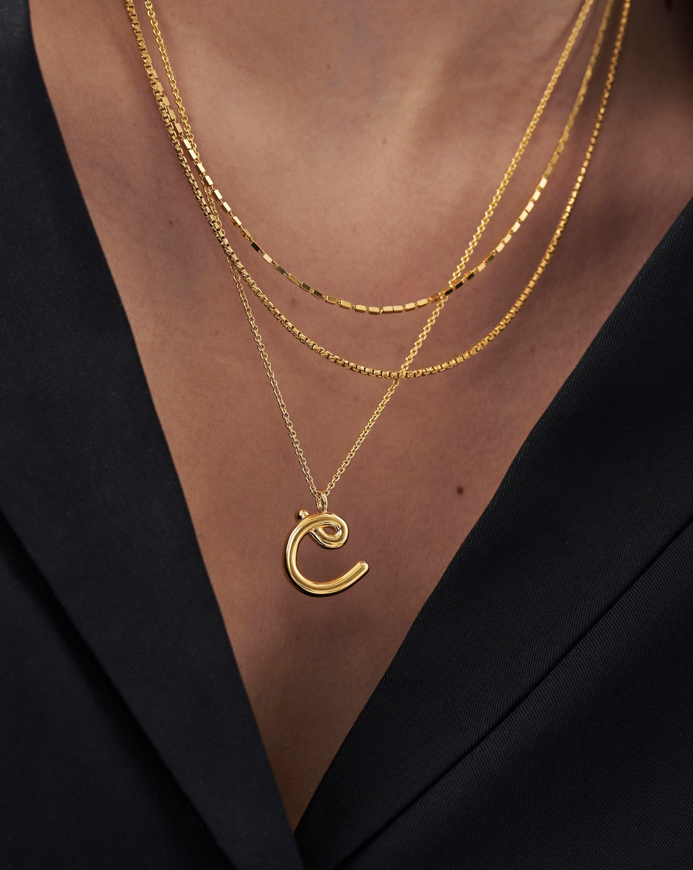 Personalized Initial Pendant Necklace - 18K Gold Vermeil Curly Molten Letter Charm | Elegant Layering Jewelry for Women, Perfect Gift for Birthday, Anniversary & Valentine's Day