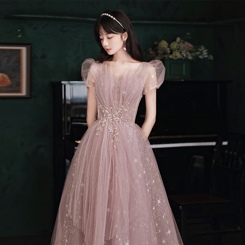 Elegant A-Line Pink Long Prom Dress with Sparkles - Sweet 16 Princess Gown for Formal Dances & Special Occasions