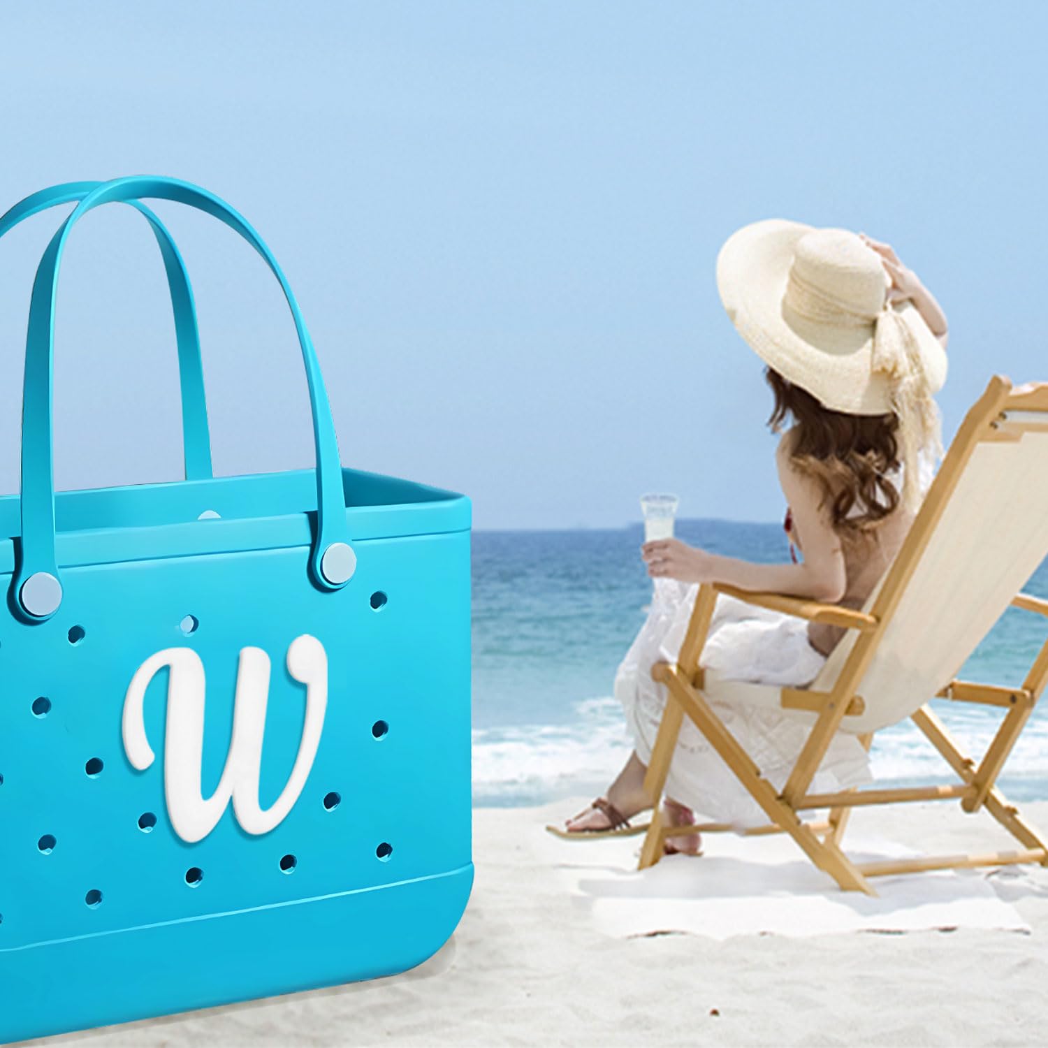 Fannoday Beach Bag Charms - White Alphabet Lettering Accessories for Tote Bags, Purses & Backpacks | Perfect for Summer Vacations, Pool Parties & Beach Trips