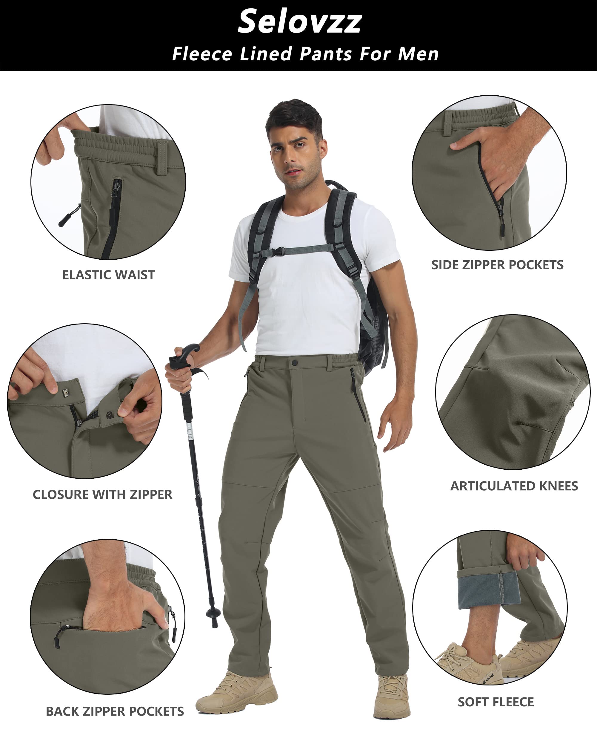 Men's Waterproof Snowboard Pants - Fleece Lined for Skiing & Hiking