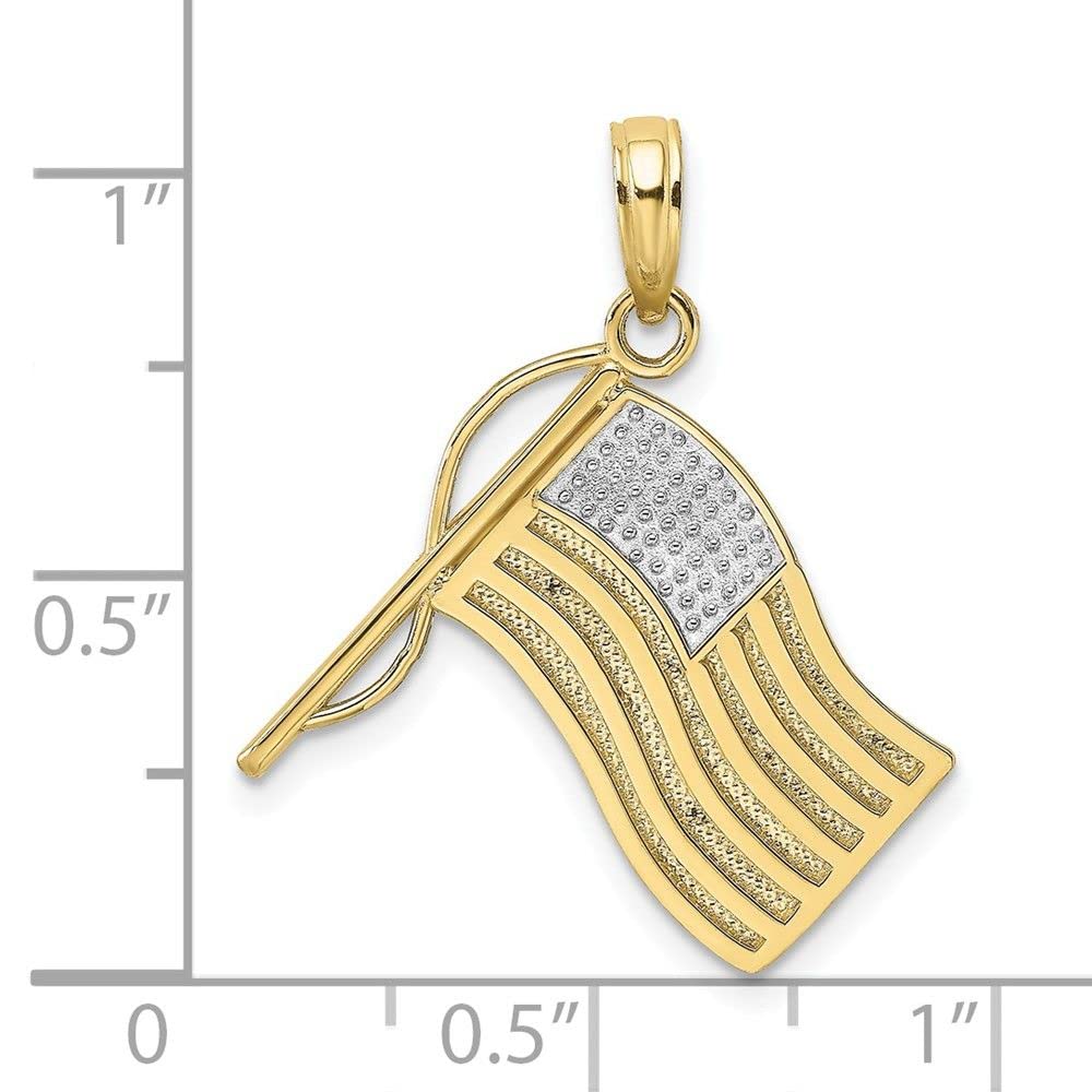 10K Yellow Gold Rhodium-Plated American Flag Pendant Necklace for Men & Women - Patriotic Jewelry Gift for Independence Day, Memorial Day & Veterans Day