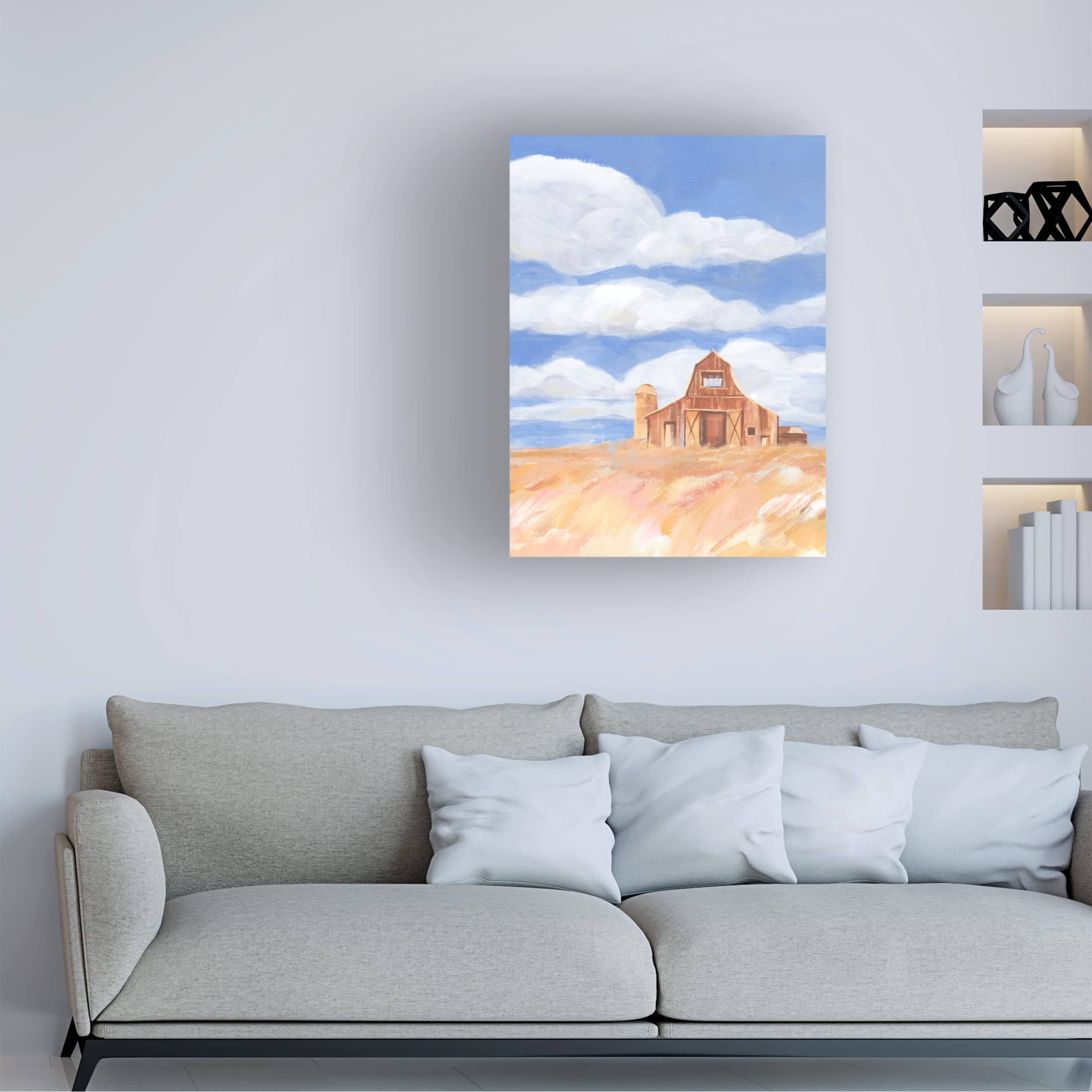 Annie Warren 'Wheatfield Barn I' Canvas Art Print - Country Farmhouse Wall Decor for Living Room, Bedroom & Office