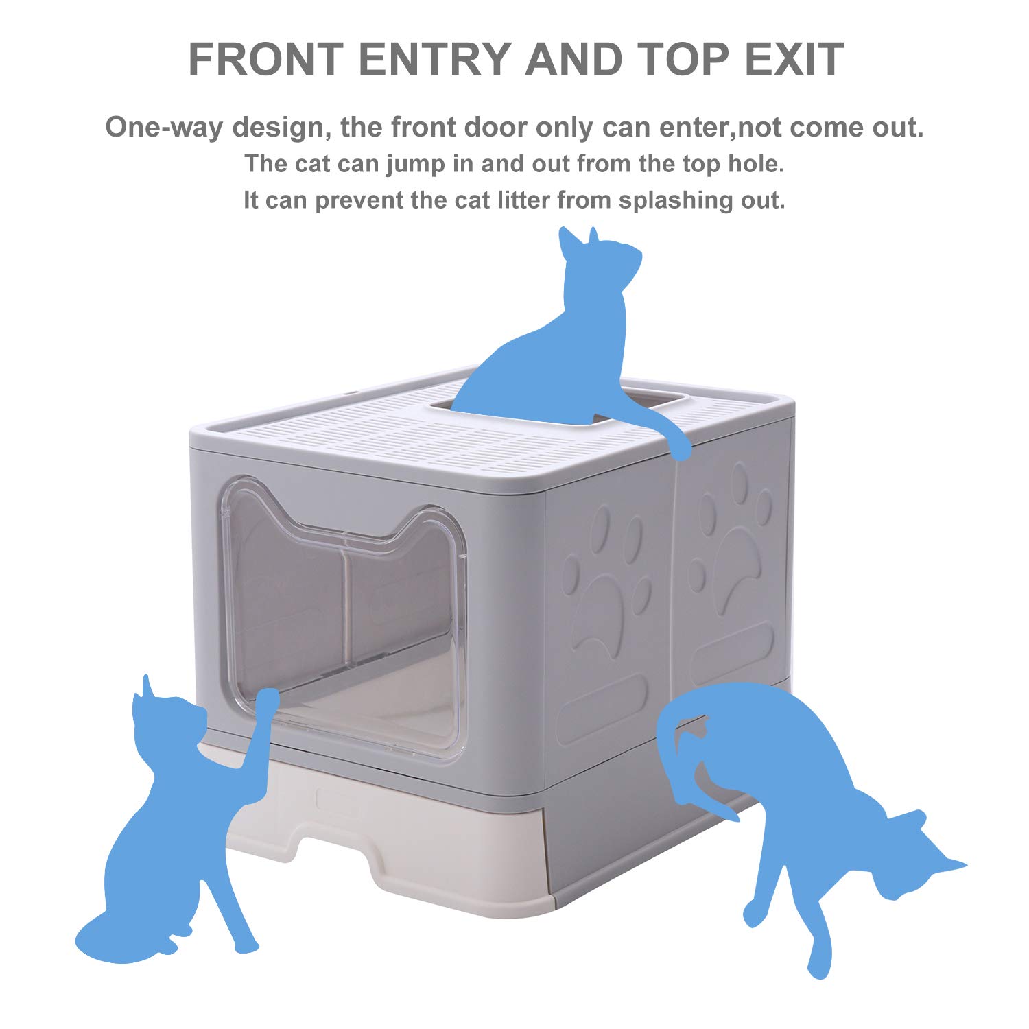 GENENIC Large Foldable Cat Litter Box with Lid - Top Entry Design for Anti-Splashing - Includes Plastic Scoop (Grey) | Perfect for Small Spaces & Travel | Odor Control for Home & Apartments