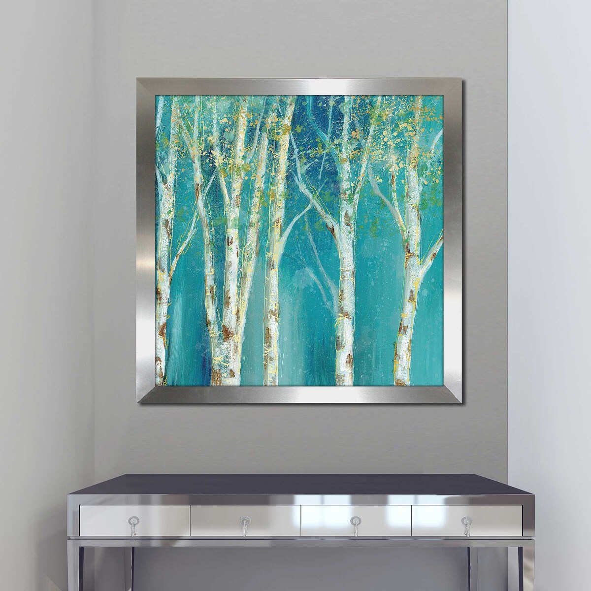 Birch on Blue II Square Art Print by Nan - Modern Acrylic Wall Decor for Living Room, Bedroom & Office