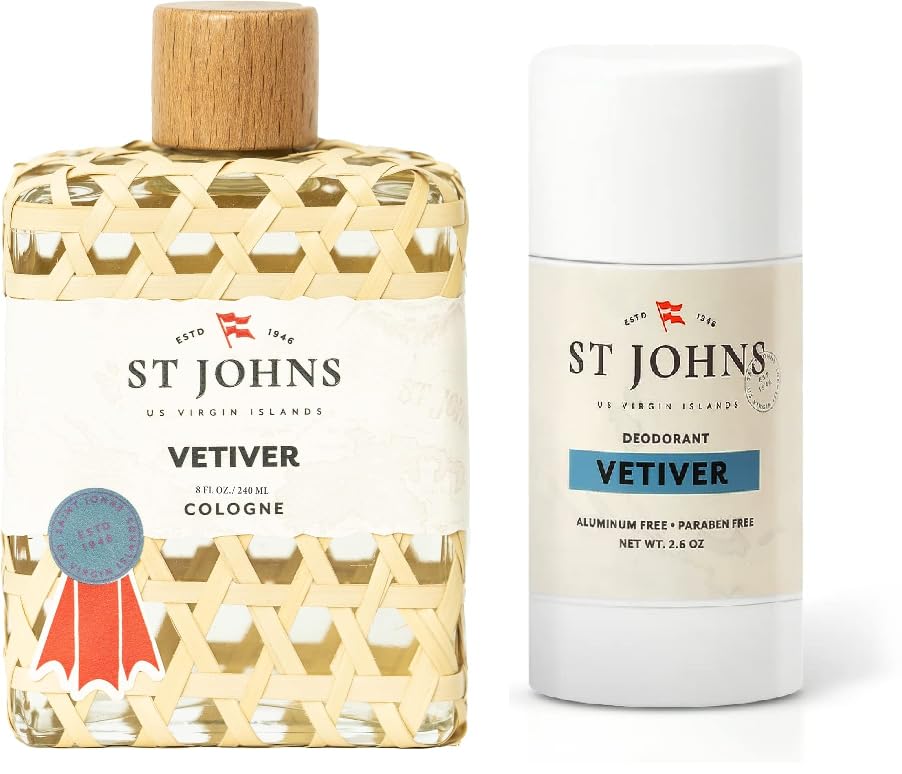 St Johns Vetiver Aluminum-Free Deodorant for Men & Women | 2.6 oz Natural Clear Deodorant Stick with Classic Vetiver Cologne | Virgin Islands Inspired Fresh Scent | Perfect for Daily Use, Travel & Sensitive Skin
