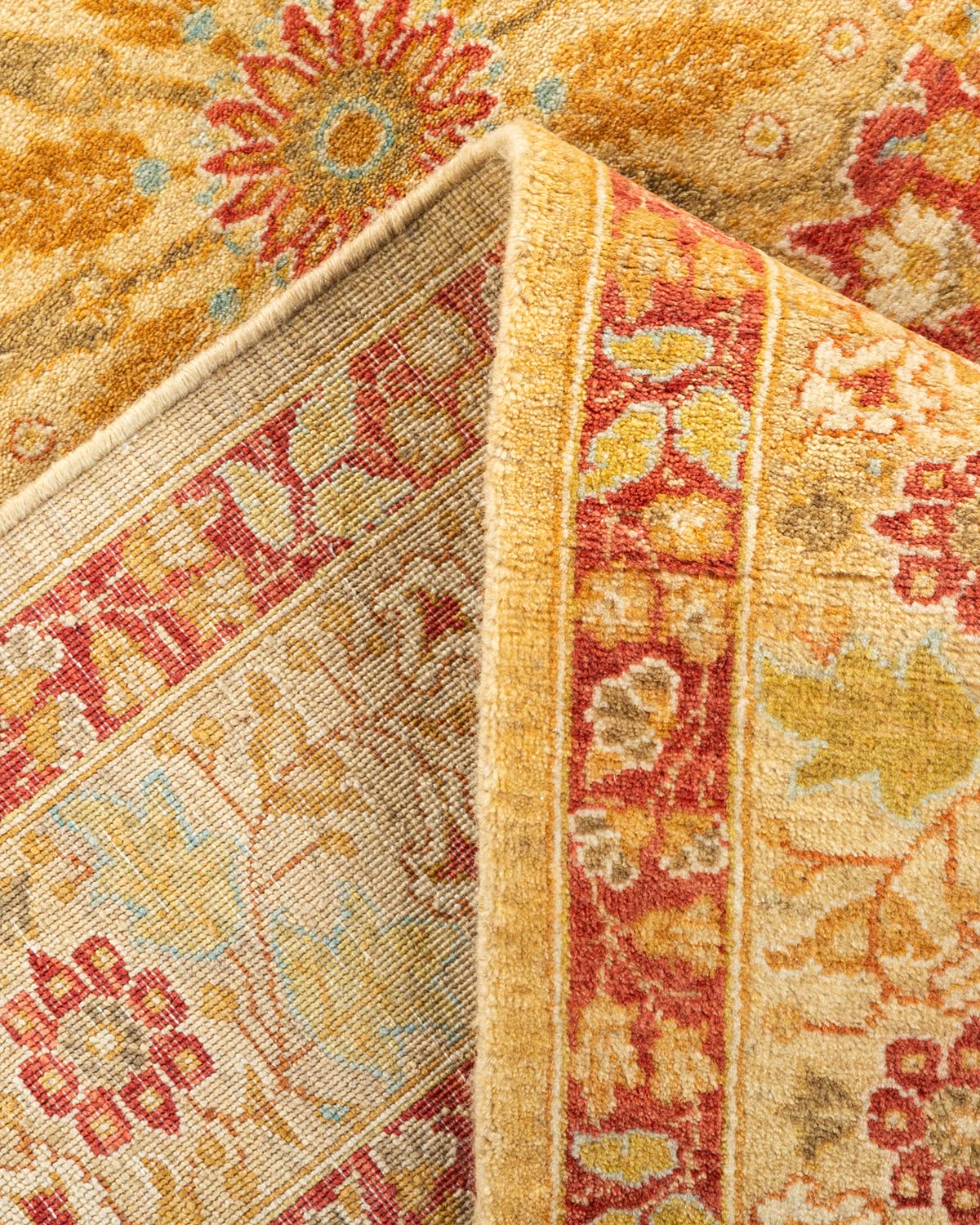 Handmade Wool Oriental Mogul Yellow 4x6 Area Rug - Traditional Hand-Knotted Solo Rugs for Living Room, Bedroom & Dining Room Decor