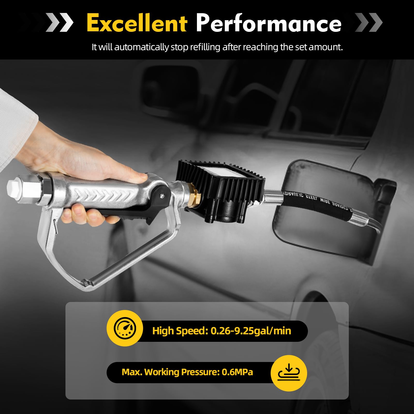 Heavy Duty Digital Oil Transfer Pump - Air Operated Electronic Meter for Gasoline, Diesel & Fluids Dispensing with Control Valve & Nozzle | US Stock | Ideal for Auto Shops, Gas Stations & Industrial Use