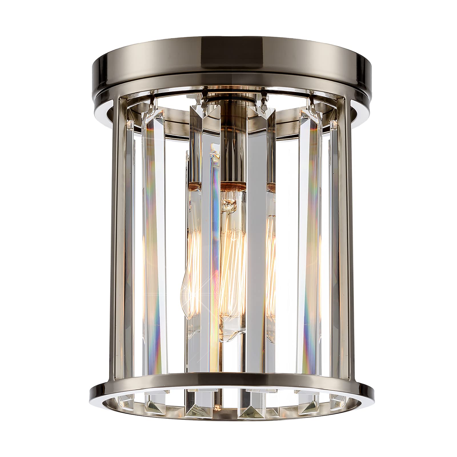SOZOMO Mini Flush Mount Light - Clear Crystal Ceiling Fixture with Brushed Nickel Finish, 1-Light Cylinder Postmodern Pendant for Hallway, Foyer & Kitchen Island | Elegant Home & Office Lighting Solution