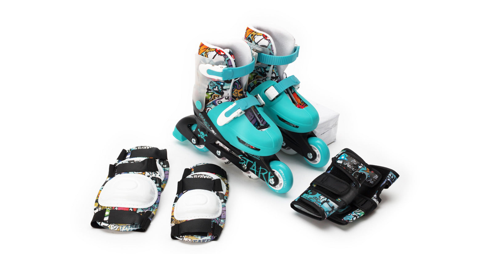 Rollers Crazy Skull Turquoise Complete Skateboard Kit with Protective Gear - Perfect for Beginners, Street Skating & Park Riding