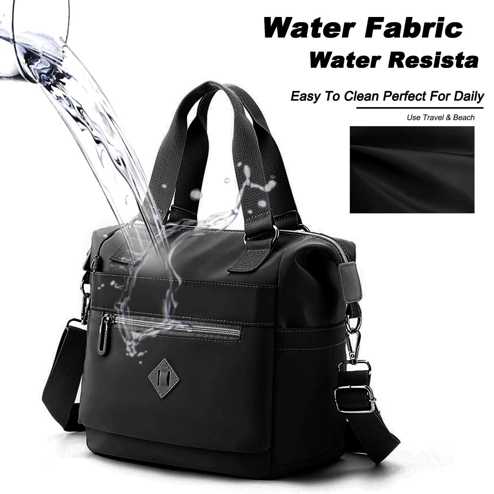 Gelory Women's Waterproof Nylon Tote Bag - Small Crossbody Shoulder Handbag with Detachable Strap & Multiple Pockets | Perfect for School, Shopping, Work & Travel (Black) | Stylish Everyday Carry & Commuter Essentials
