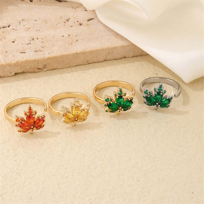 Autumn Fall Maple Leaf Adjustable Ring GS042 - Nature Inspired Jewelry for Women, Perfect for Thanksgiving, Halloween & Seasonal Fashion Accessories