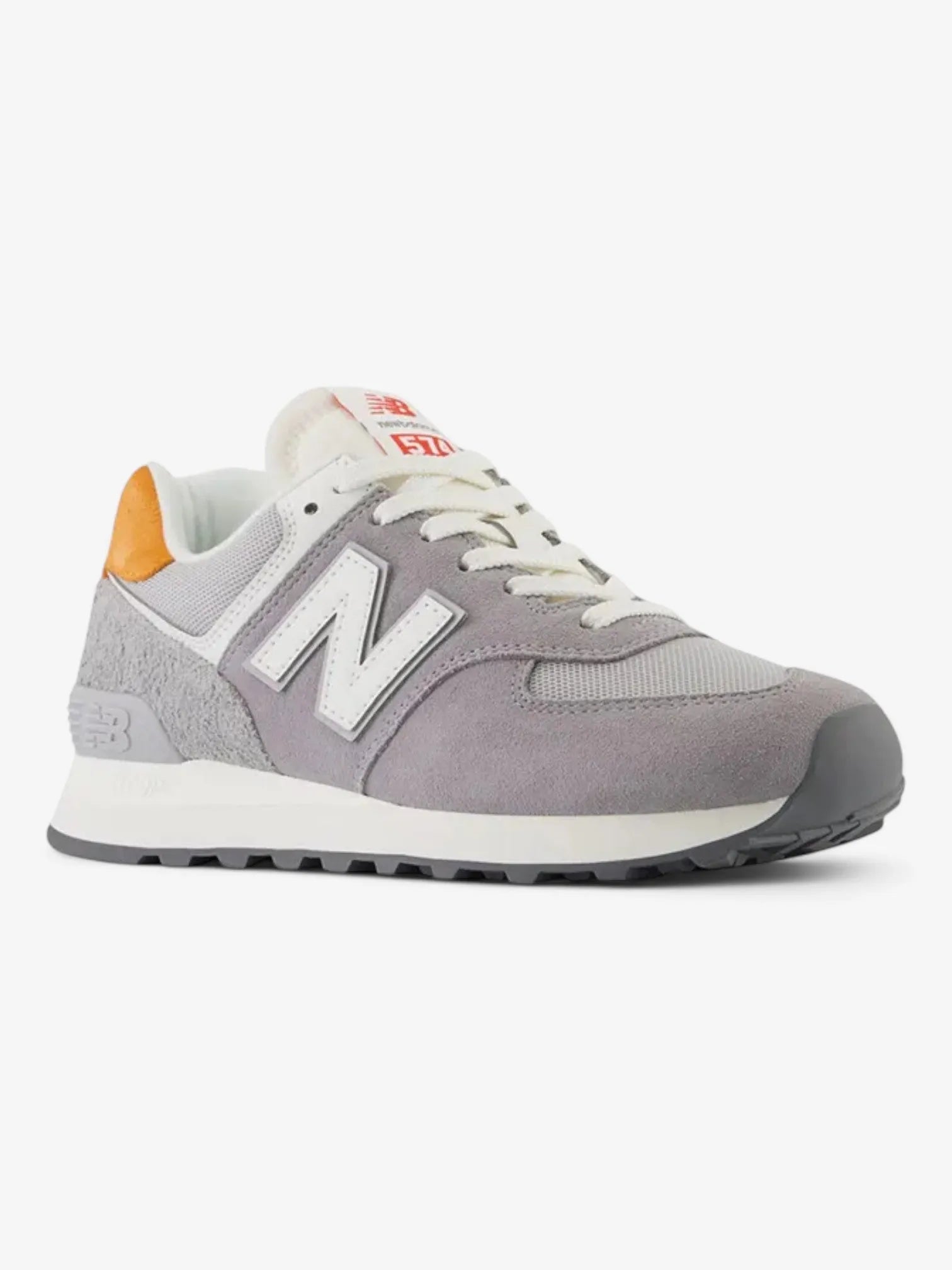 New Balance 574 Women's Running Shoes - Light Gray & Orange Sneakers for Casual Wear, Walking & Gym Workouts
