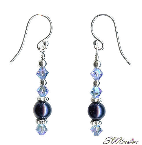 Ocean Mist Crystal Pearl Silver Earrings for Women – Elegant Dangle Drop Earrings for Wedding, Party & Evening Wear