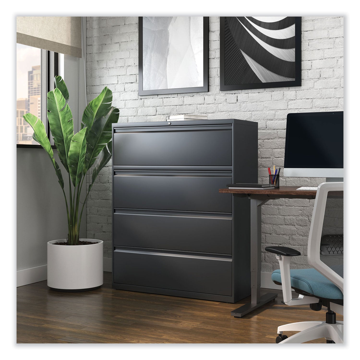 Alera® 4-Drawer Lateral File Cabinet - Legal/Letter/A4/A5 Size - Charcoal Finish - 42