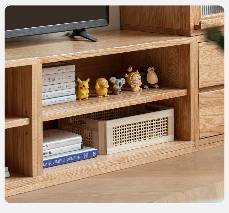 Modern Oak Solid Wood TV Stand with Free Combination Storage Shelves - Perfect for Living Room, Home Theater & Entertainment Center Organization
