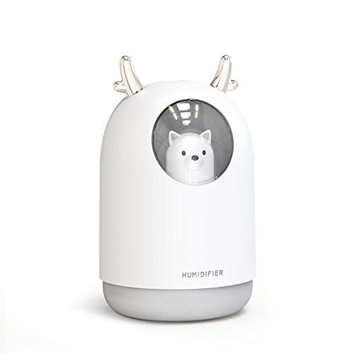 DLRBWAN 300ml USB Humidifier - Ultrasonic Cool Mist Aroma Diffuser with LED Light for Home, Office, Bedroom - White Pet-Shaped Air Humidifier for Dry Skin, Allergies & Aromatherapy