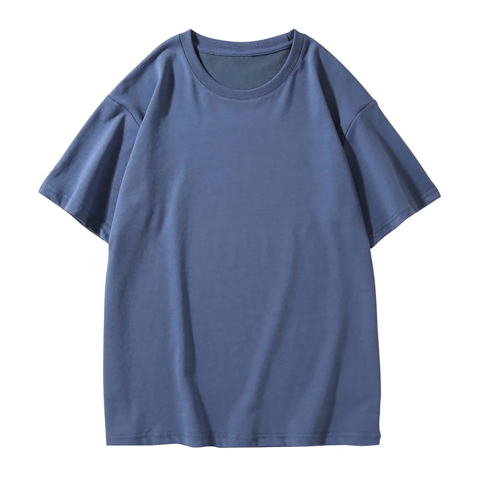 Women's Plain Drop Shoulder Short Sleeve Crewneck T-Shirts - Solid Color Loose Fit Summer Tunic Tops & Blouses | Casual Wear, Beach Outfits, Everyday Comfort