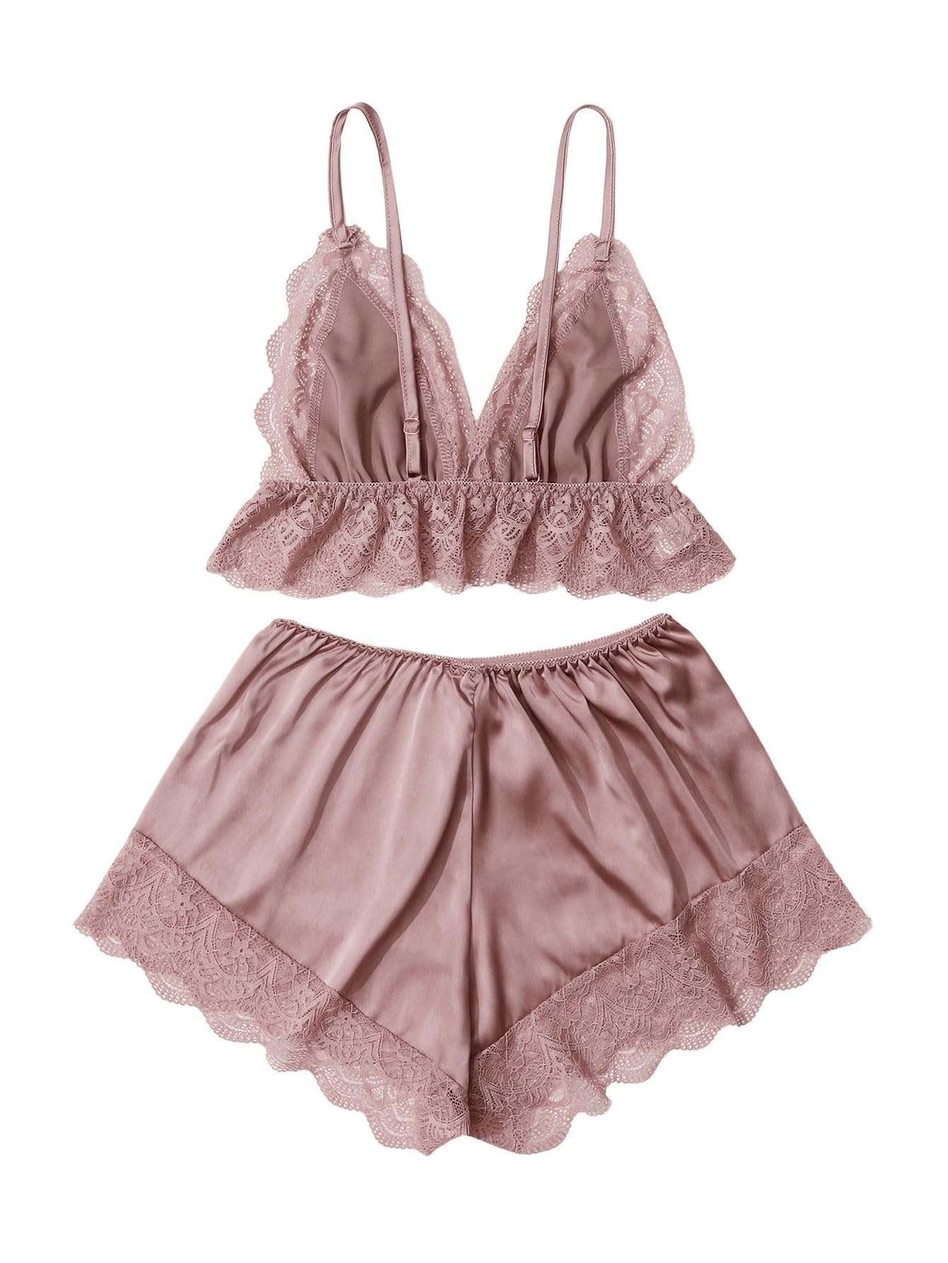 SOLY HUX Women's Lace Pajama Set - Sleepwear & Lounge Wear for Home Comfort