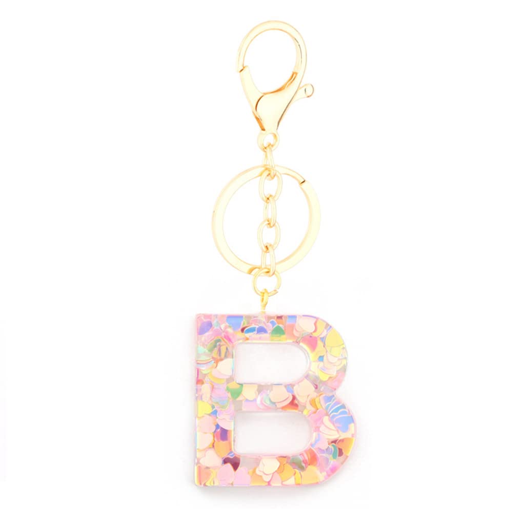 Personalized A-Z Alphabet Resin Keychain with Clear Heart Sequins - Initial Letter Key Ring for Women, Bag Charms & Accessories - Perfect for Gifts, Keychains, Backpacks & Purse Decor