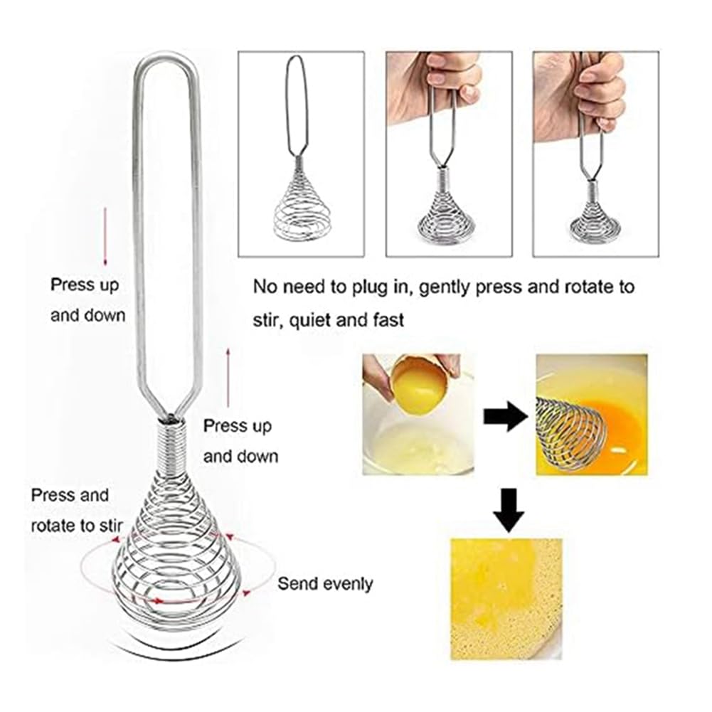 Stainless Steel Spring Coil Whisk - Hand Mixer for Cream, Eggs & Baking - Durable Kitchen Tool for Mixing, Beating & Whipping - Perfect for Baking, Cooking & Dessert Making