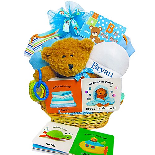 Personalized Baby Boy Gift Basket - Newborn Baby Shower Present, Birthday & Holiday Gift for Boys - Perfect for Baby Showers, Birthdays & Special Occasions