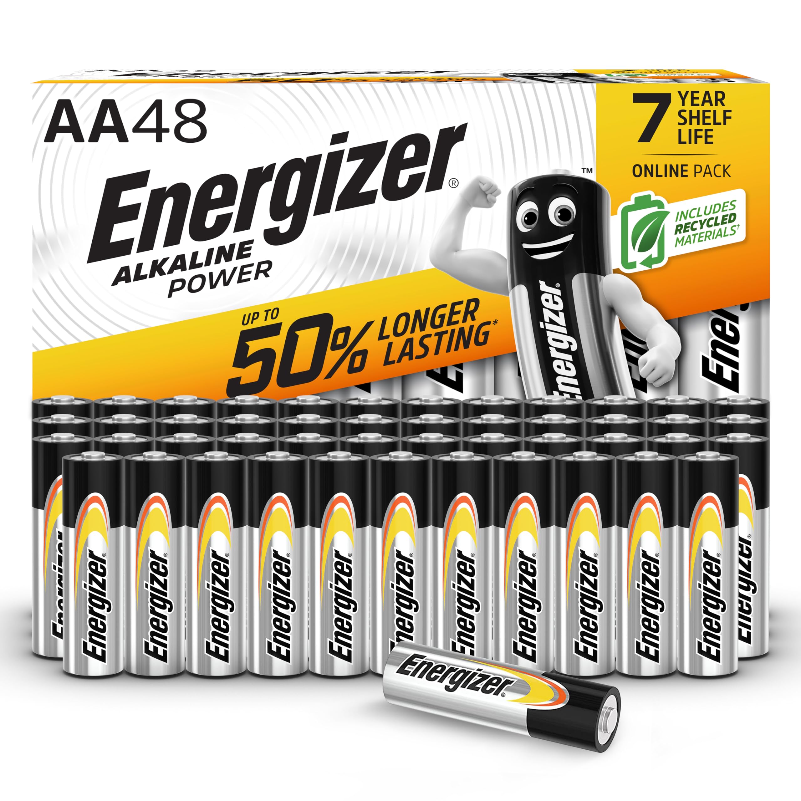 Energizer AA Alkaline Batteries - 48 Pack | Long-Lasting Power for Toys, Flashlights & Electronics | High-Performance Alkaline Batteries