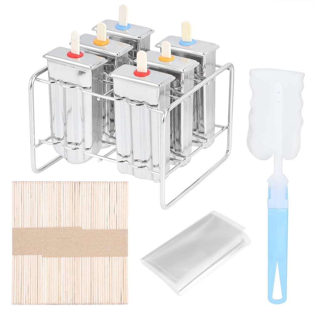 Stainless Steel Popsicle Molds Set - 6 Cavity Ice Pop Maker with Rack & Cleaning Brush for Homemade Ice Cream, DIY Frozen Treats | Perfect for Summer Snacks, Kids Parties & Healthy Desserts