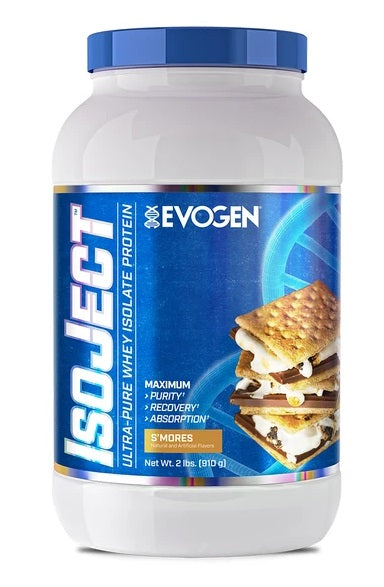 Evogen IsoJect S'Mores Flavor Whey Protein Isolate Powder - 910g (2 lbs) for Post-Workout Recovery & Muscle Growth