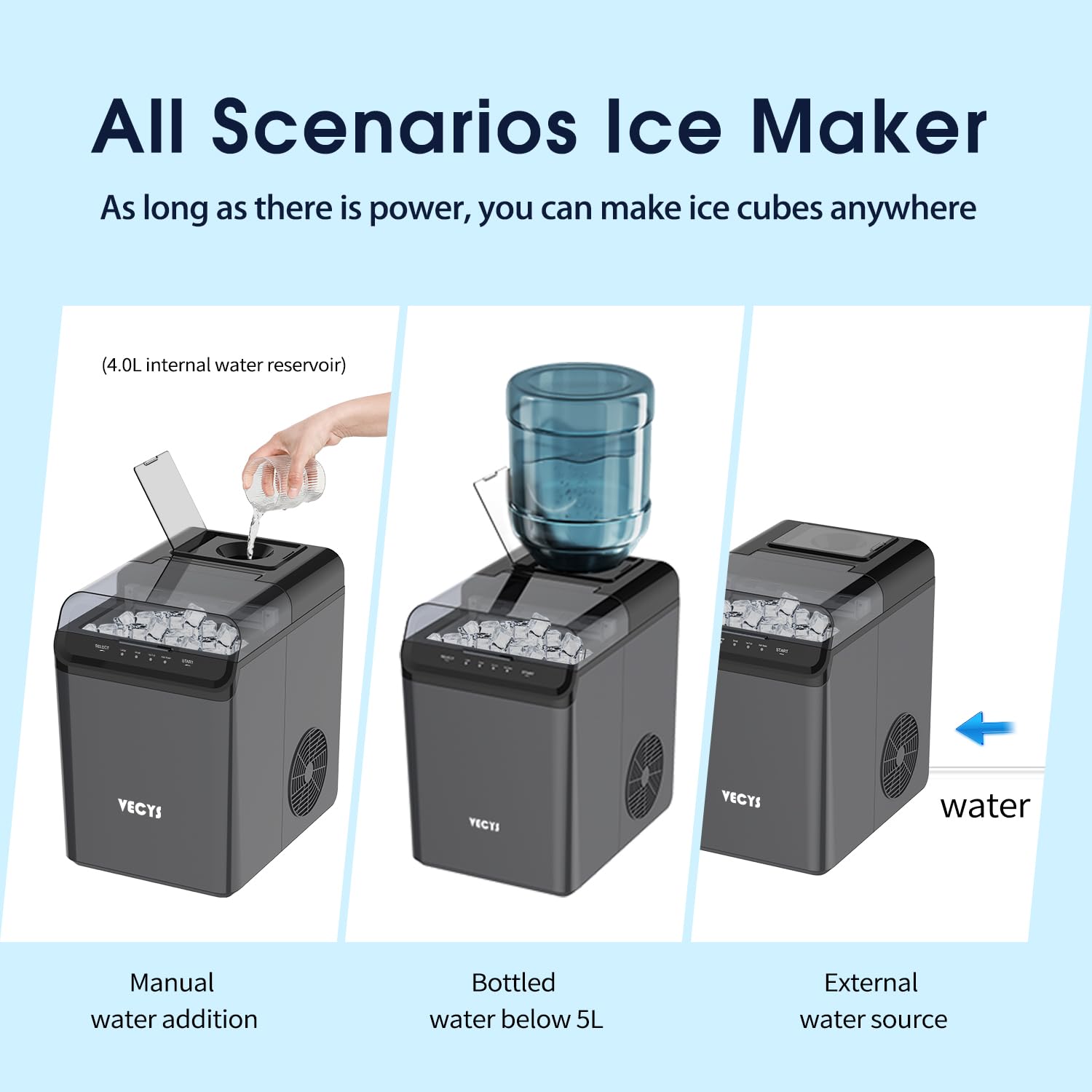 VECYS Countertop Ice Maker Machine - 34LBS Daily Ice Production with Self-Cleaning Function, Includes Ice Scoop & Basket (Black) - Perfect for Home Kitchen, Office, RV, and Outdoor Parties
