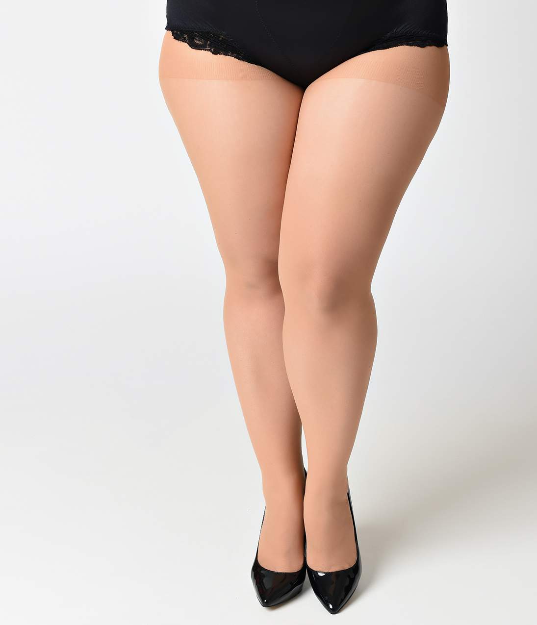 Leg Avenue Plus Size Nude & Black Sheer Cuban Heel Pantyhose - Comfortable Tights for Women, Office Wear & Evening Outfits