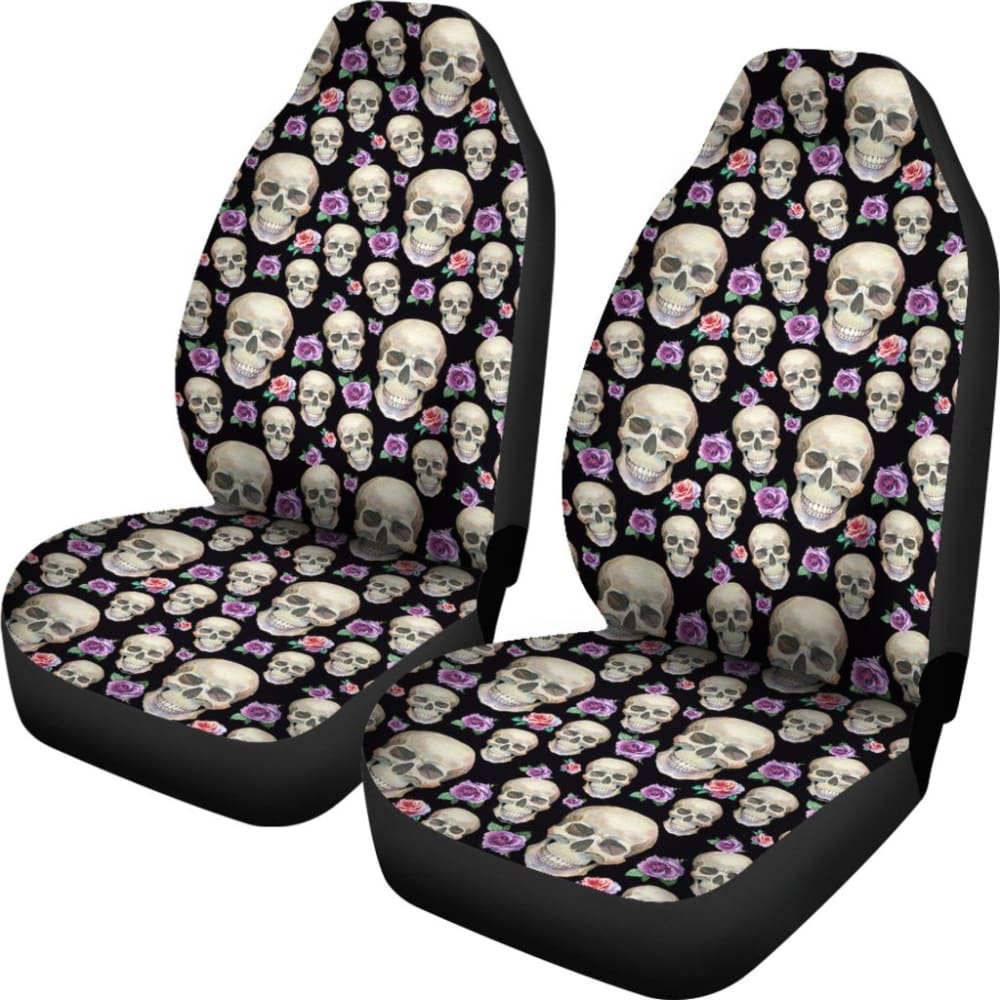 Black Skull and Rose Car Seat Covers - Premium Universal Fit for Cars, Trucks & SUVs - Gothic Style Auto Accessories for Protection & Style Upgrade