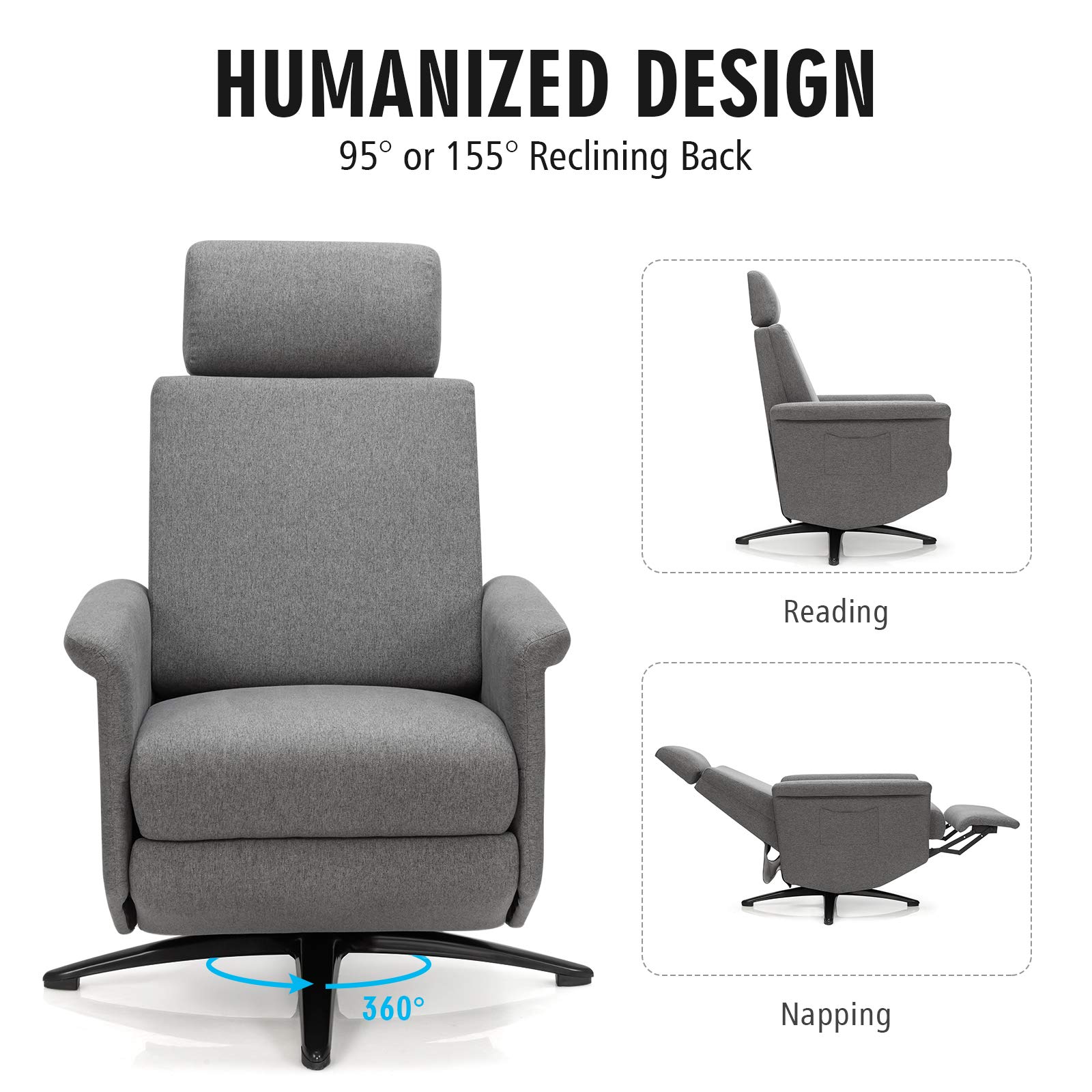 Giantex Recliner Chair with Vibration Massage - 360° Swivel Reclining Sofa Chair with Adjustable Headrest & Footrest, Ergonomic Design with Side Pocket & Remote Control - Perfect for Living Room, Home Theater, Office & Gaming Setup