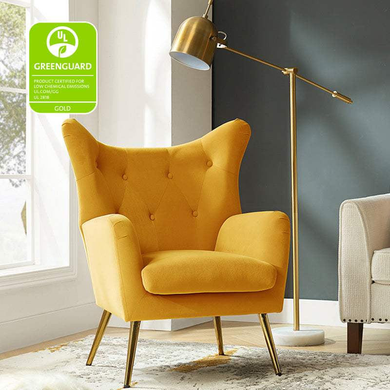 Luxury Isabelle Wingback Velvet Upholstered Armchair - High Back Accent Chair with Sturdy Metal Legs for Living Room, Bedroom & Office Decor