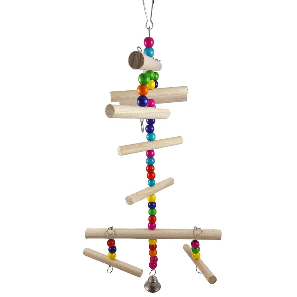 HMKGKJ Wooden Bird Perch Stand with Bell - Natural Chewing & Claw Grinding Toy for Parrots, Cockatiels & Small Birds - Perfect for Cage Play & Exercise Accessories