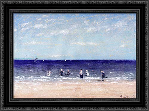 Robert Harris Brackley Beach 24x18 Black Ornate Wood Framed Canvas Art - Coastal Wall Decor for Living Room, Bedroom & Office