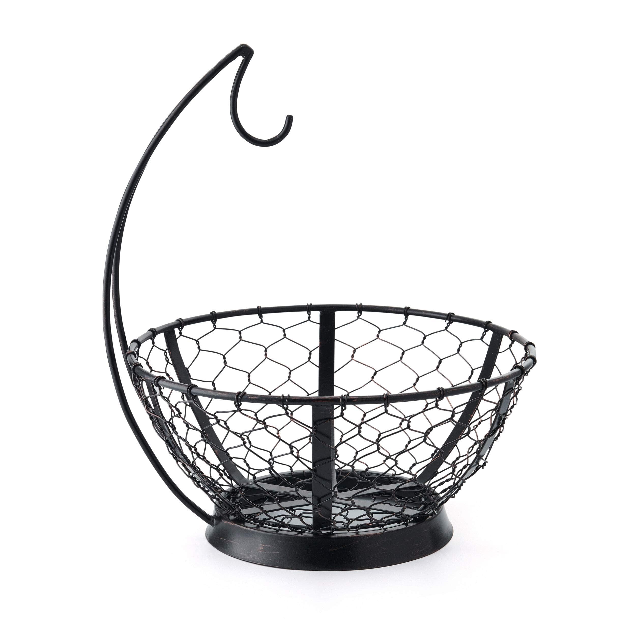 Premium Mikasa Gourmet Basics Black Wire Fruit Basket with Banana Hook - 14.75