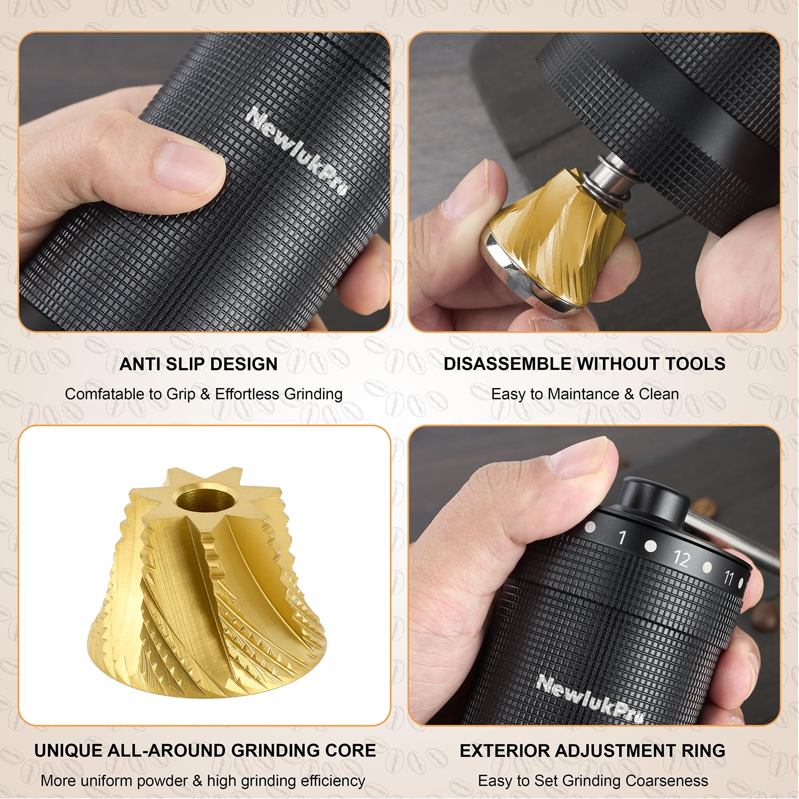 Premium M7 Pro Manual Coffee Grinder - Titanium Coated Heptagonal Burr, 72 Adjustable Settings, 35g Capacity - Perfect for Pour Over, French Press & Espresso Brewing at Home, Office or Travel