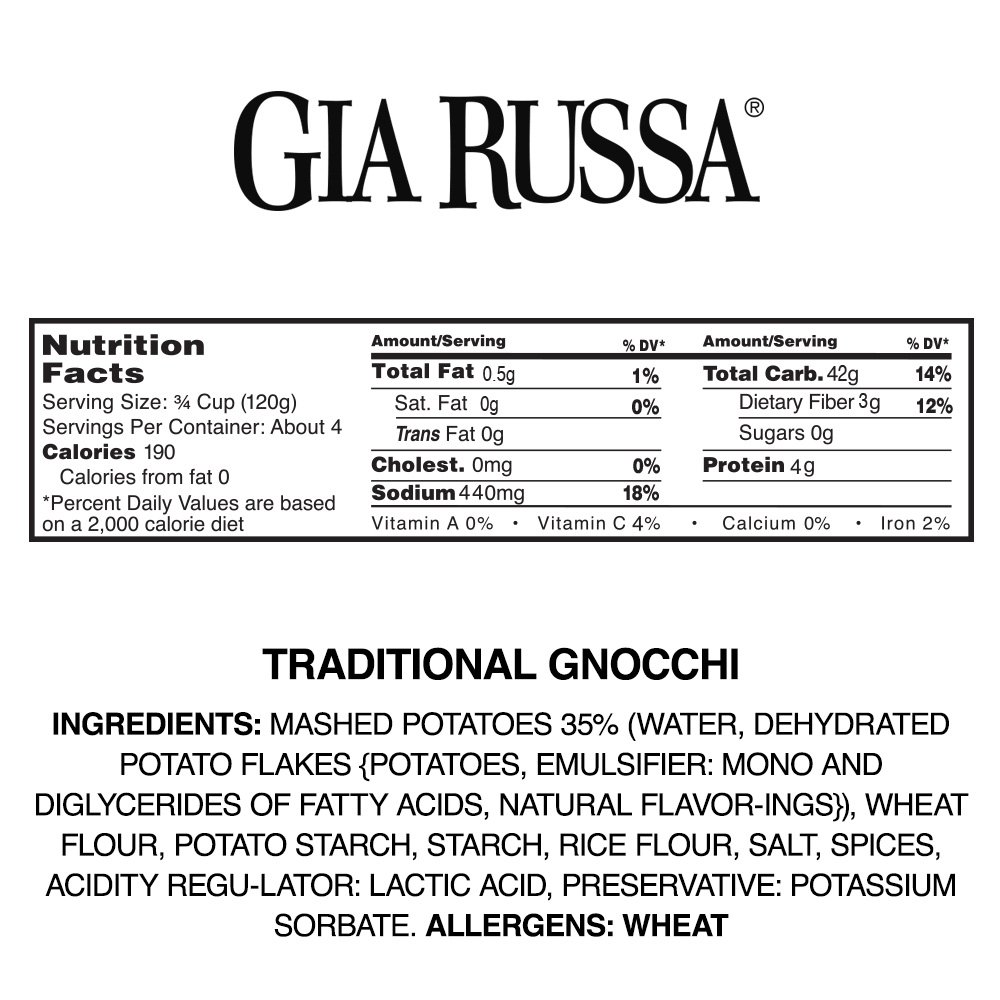 Authentic Italian Potato Gnocchi by Gia Russa - Vegan Pasta, Kosher Certified, 16 Oz (6-Pack) - Perfect for Quick Dinners, Italian Cuisine & Family Meals