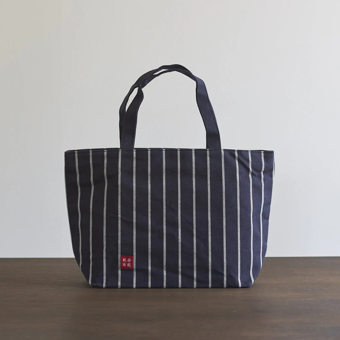 Kurashiki Hampu Japanese Canvas Tote Bag - Navy Blue Striped Pattern with Zipper | Stylish & Durable for Work, Travel & Shopping