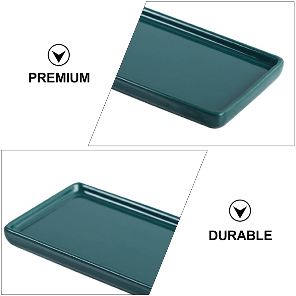 Cabilock 2-Piece Ceramic Vanity Tray Set - Elegant Bathroom Sink Organizer for Jewelry, Makeup, Perfume & Cosmetics - Decorative Storage Tray for Countertop, Bathtub & Vanity - Perfect for Home Spa & Gift Giving (Green)
