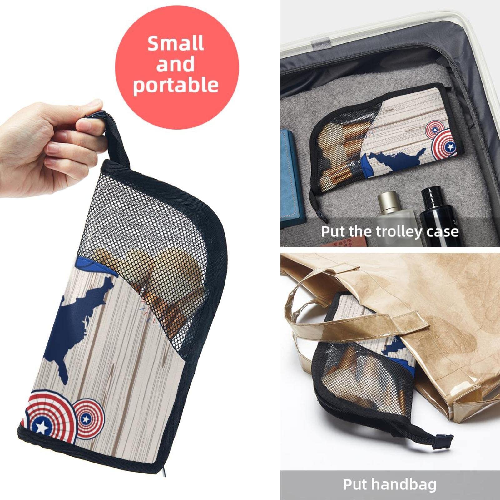 12-Piece Makeup Brush Organizer Bag with Wooden American Map Design - Portable Cosmetic Brush Holder Case for Travel, Home & Professional Use