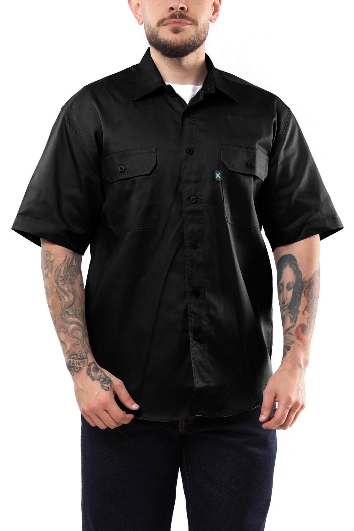 Kolossus Men's Lightweight Cotton Blend Short Sleeve Work Shirt with Pockets - Breathable Casual Button Down Shirt for Outdoor Work, Hiking & Summer Wear