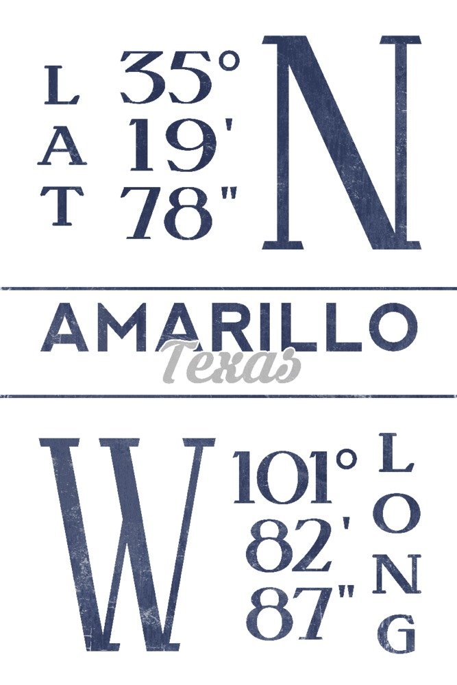 16x24 Gallery Quality Metal Art - Amarillo Texas Latitude & Longitude Blue Aluminum Wall Decor for Home, Office & Gifts