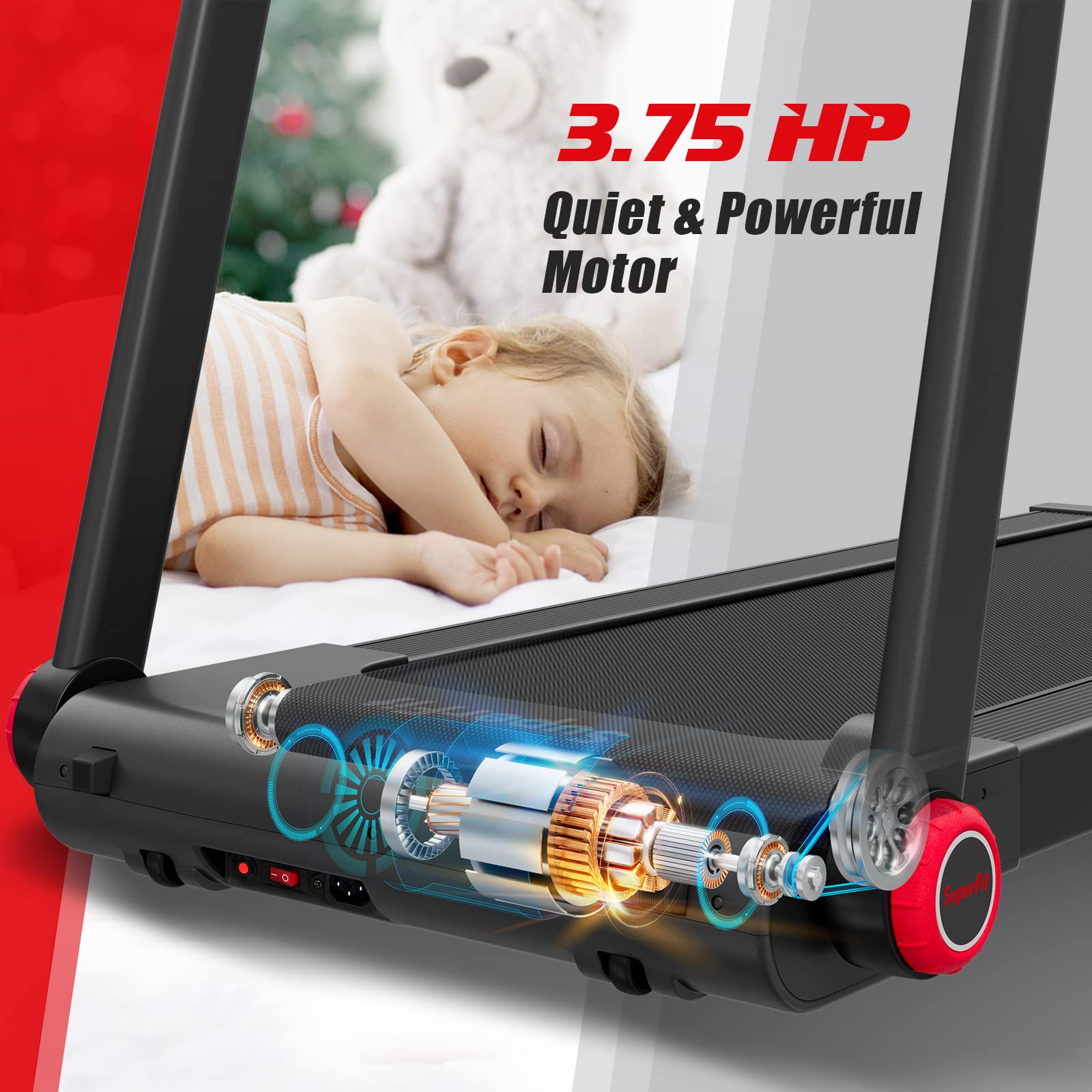 GYMAX 3.75HP Folding Treadmill - Electric Running Machine with 12 Preset Programs, Smart App Control, LCD Display & Phone Holder - Compact Foldable Treadmill for Home Gym, Small Spaces & Apartment Workouts