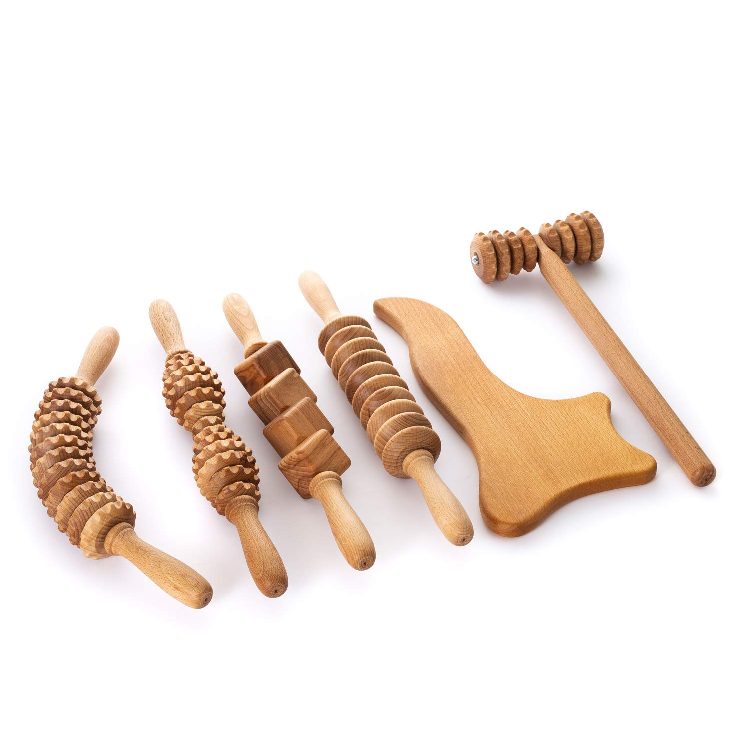 Ribnican Maderotherapy Anti-Cellulite Massage Set - Wooden Roller for Lymphatic Drainage & Body Sculpting - 6 Piece Kit for Home Spa, Post-Workout Recovery, and Relaxation Therapy