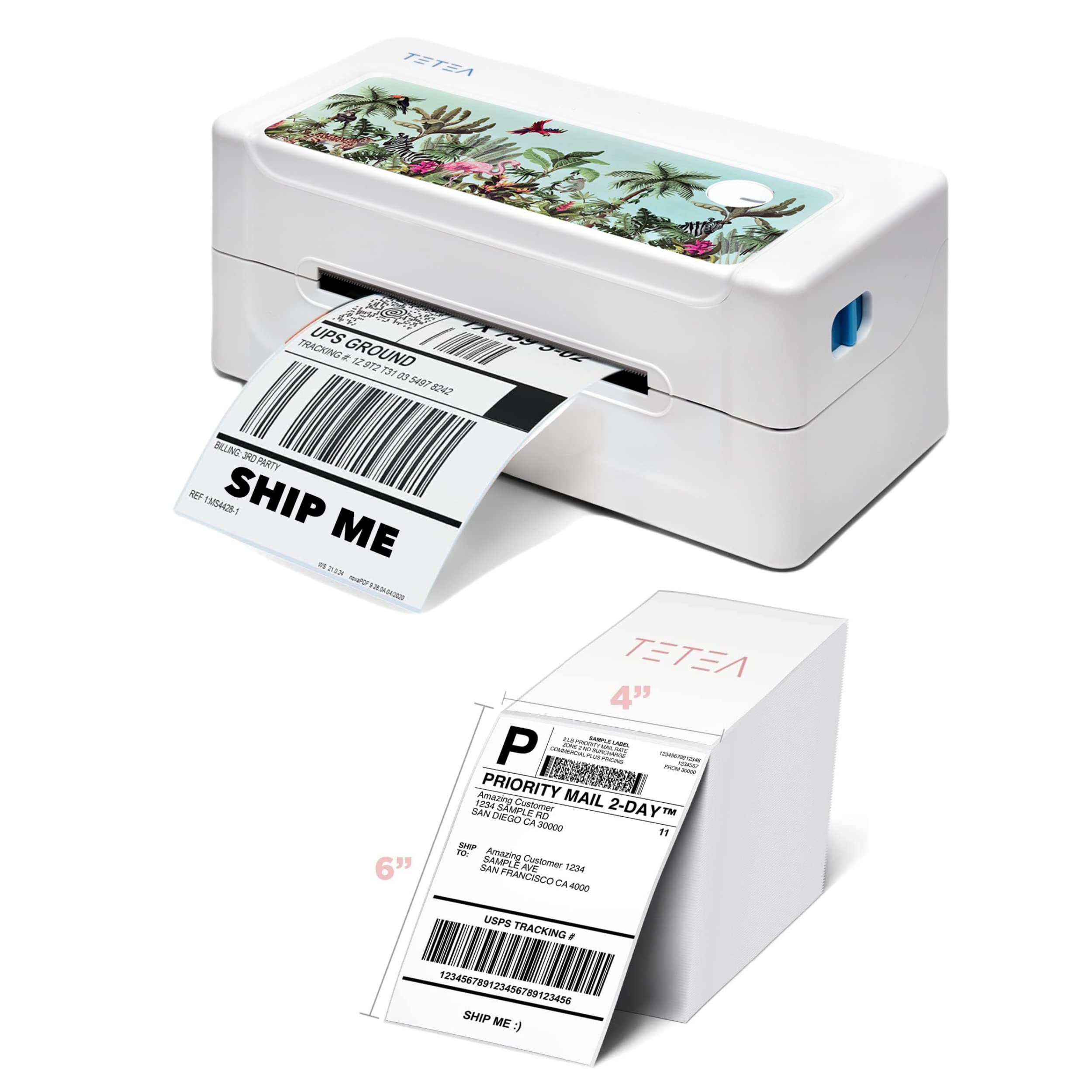 Tetea Thermal Label Printer with 500 Shipping Labels - Compatible with Amazon, UPS, eBay, Shopify & FedEx | USPS Certified Shipping Label Printer for Small Business | 1-Click Setup for Windows & Mac (No WiFi/Bluetooth) | Perfect for E-commerce, Retail & Warehouse Shipping